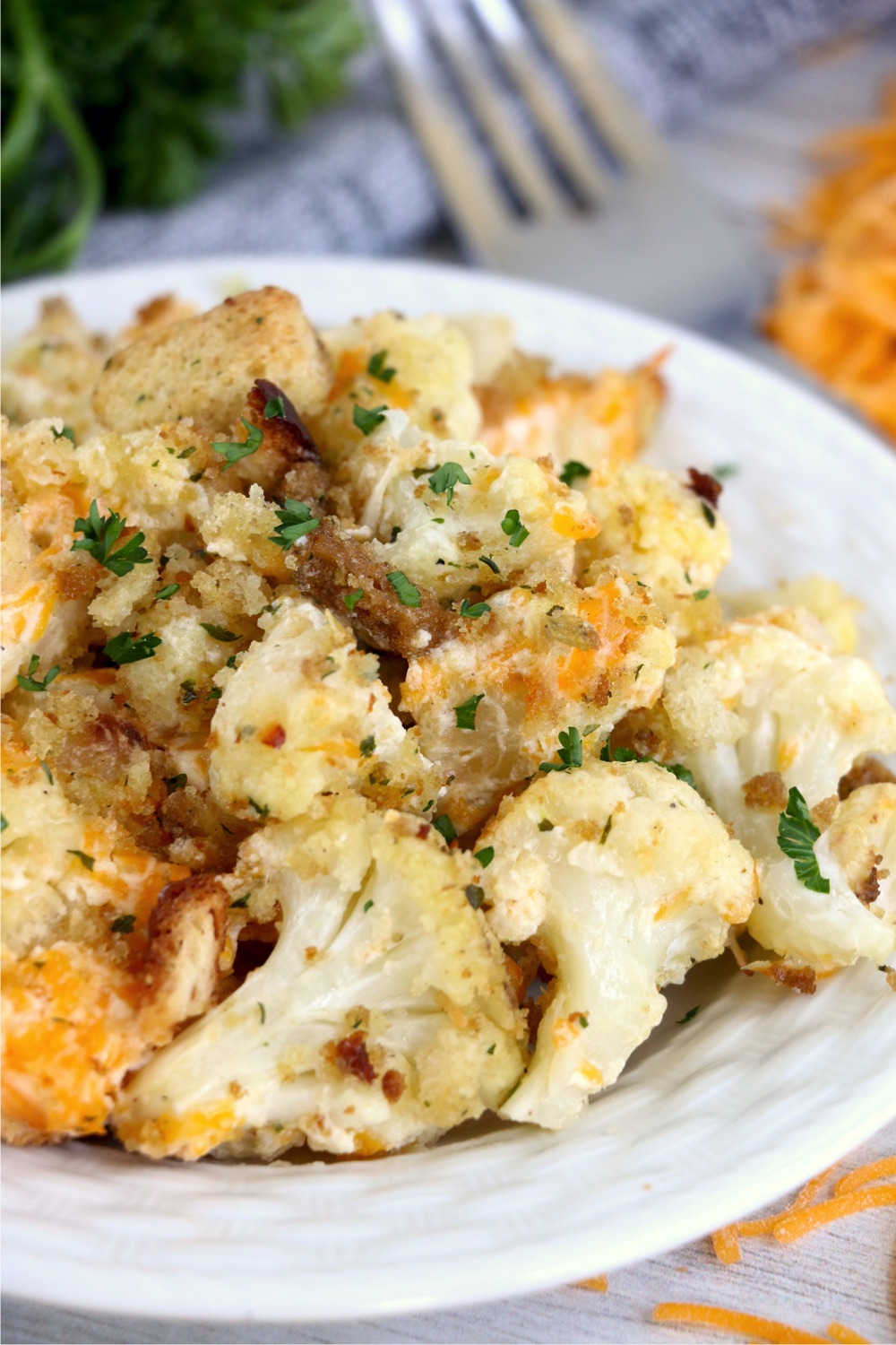 Plate of cheesy cauliflower casserole