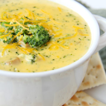 Cheesy Broccoli Soup- This cheesy, comforting and delicious soup goes perfectly alongside sandwiches and salads!