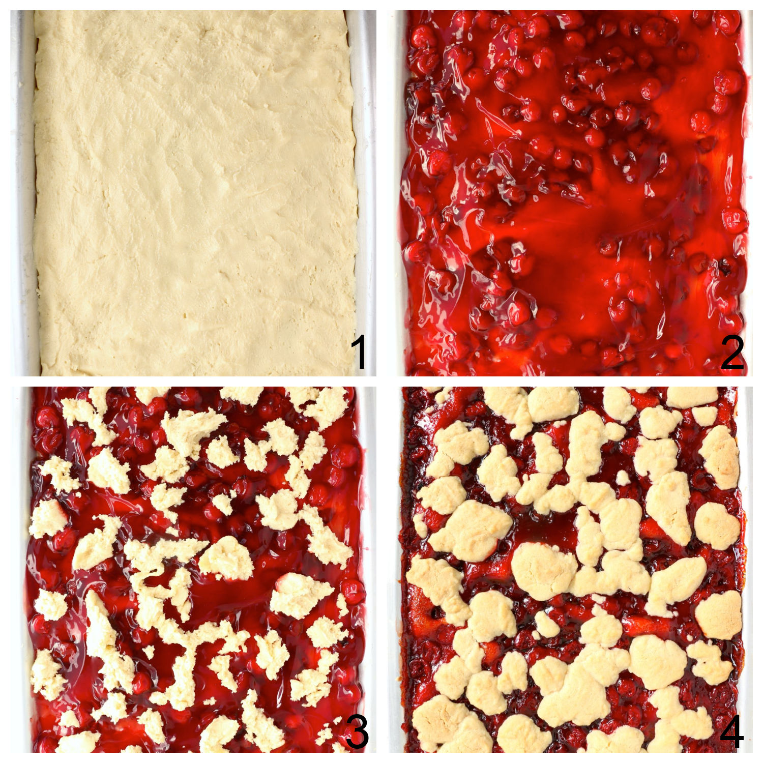 steps for assembling cherry kuchen bars