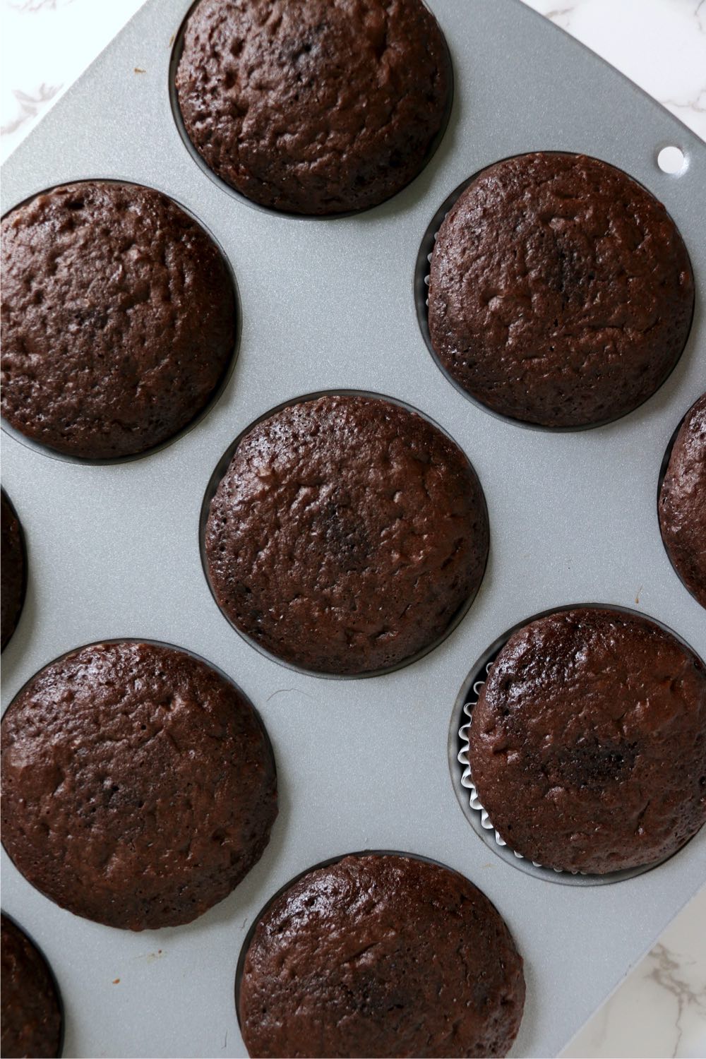 chocolate cupcakes in cupcake tin