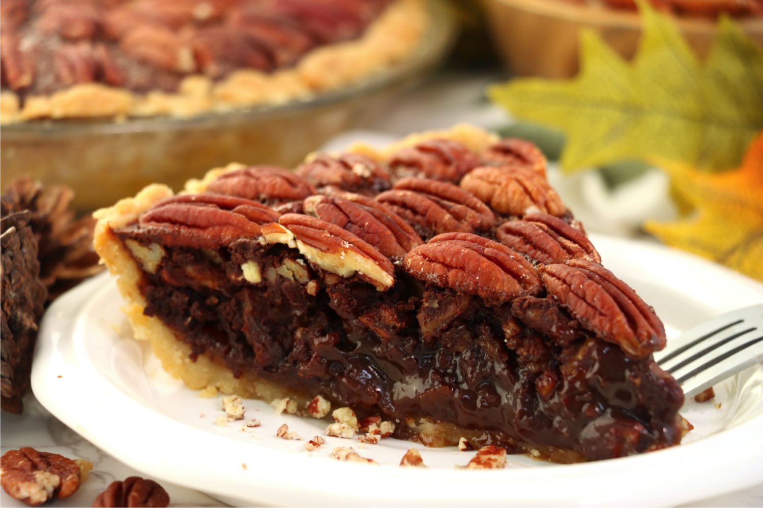 Piece of pecan Kahlua pie on a plate