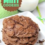 Soft and chewy chocolate fudge cookies with bits of melted Andes Mints sprinkled throughout.