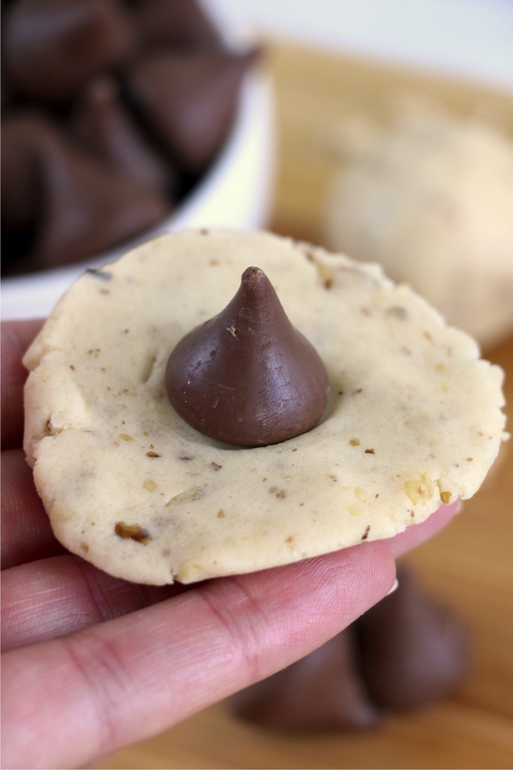 chocolate kiss in the middle of cookie dough