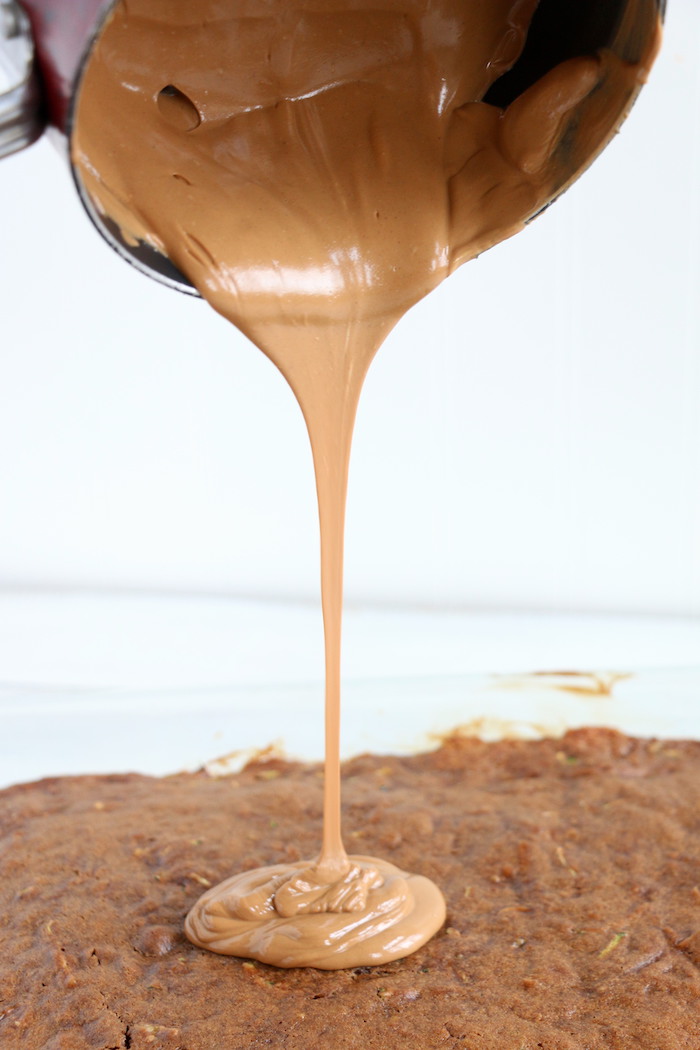 Zucchini Cake - Rich and moist chocolate zucchini cake topped with chocolate peanut butter frosting.