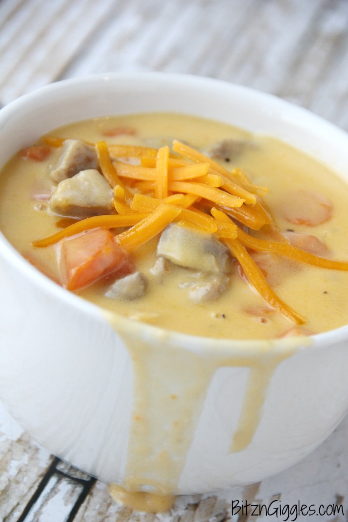 Beer Brat Cheesy Chowder - A flavorful, cheesy and delicious Midwestern-inspired chowder sure to satisfy the heartiest of appetites!