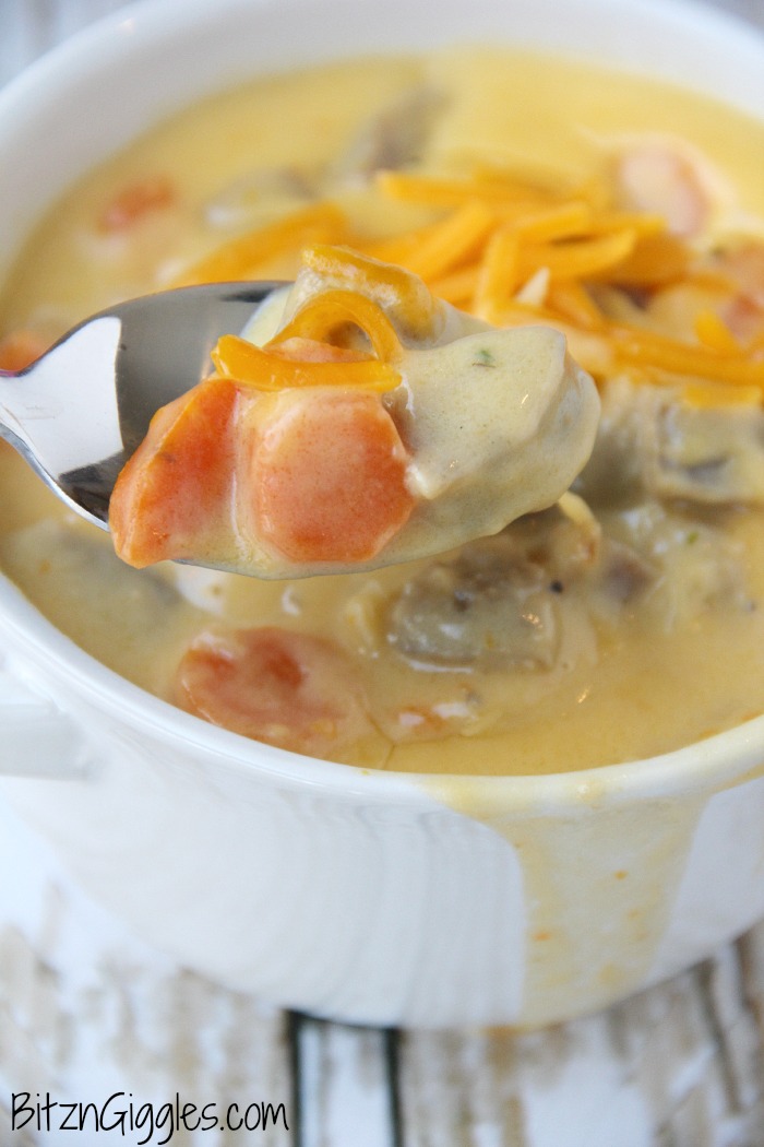 Beer Brat Cheesy Chowder - A flavorful, cheesy and delicious Midwestern-inspired chowder sure to satisfy the heartiest of appetites!
