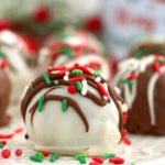 up close view of white chocolate covered truffle