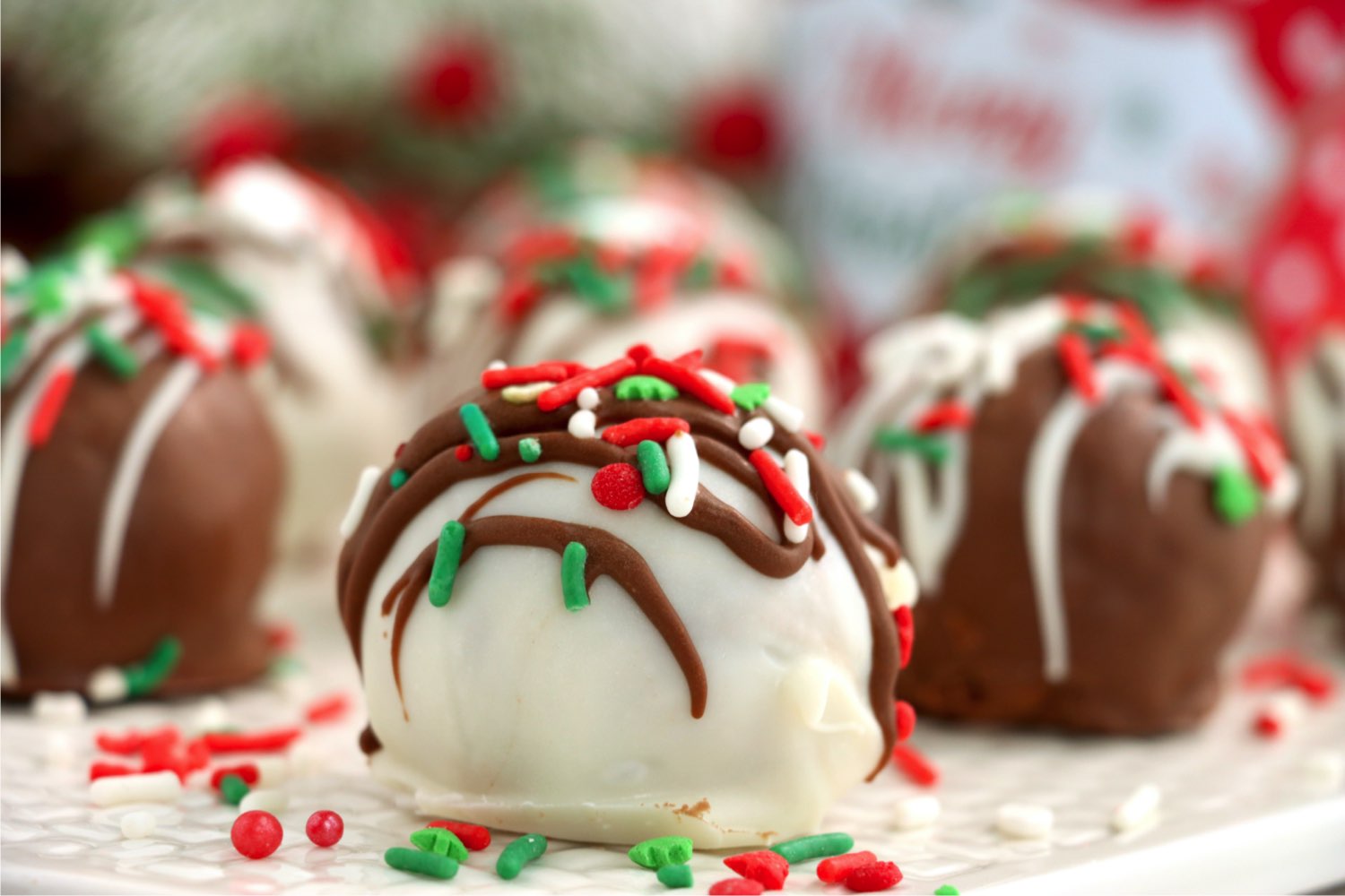 up close view of white chocolate covered truffle