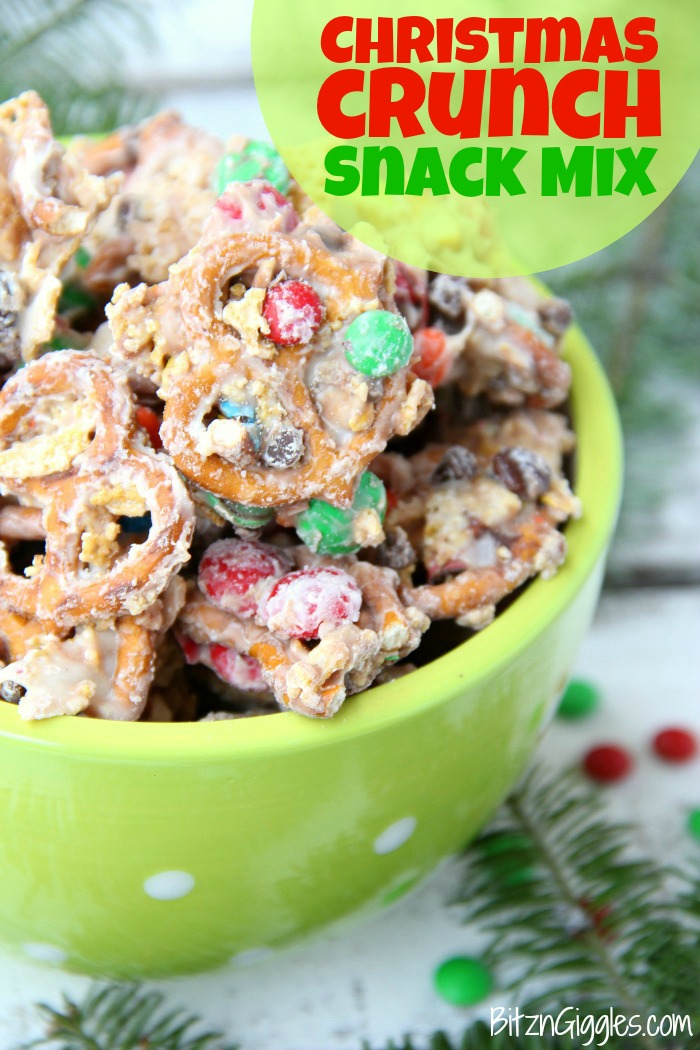 Christmas Crunch Snack Mix - An addicting combination of sweet and salty deliciousness enveloped in decadent white chocolate!