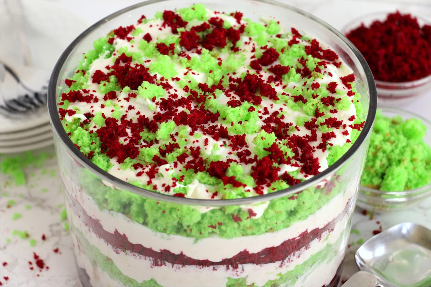 Red, white and green layer dessert.