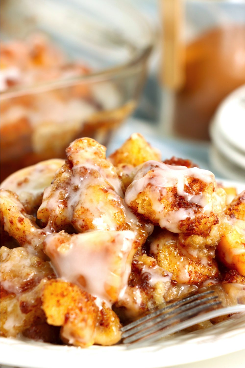 plate full of cinnamon roll casserole
