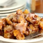 plate of casserole made with cinnamon rolls