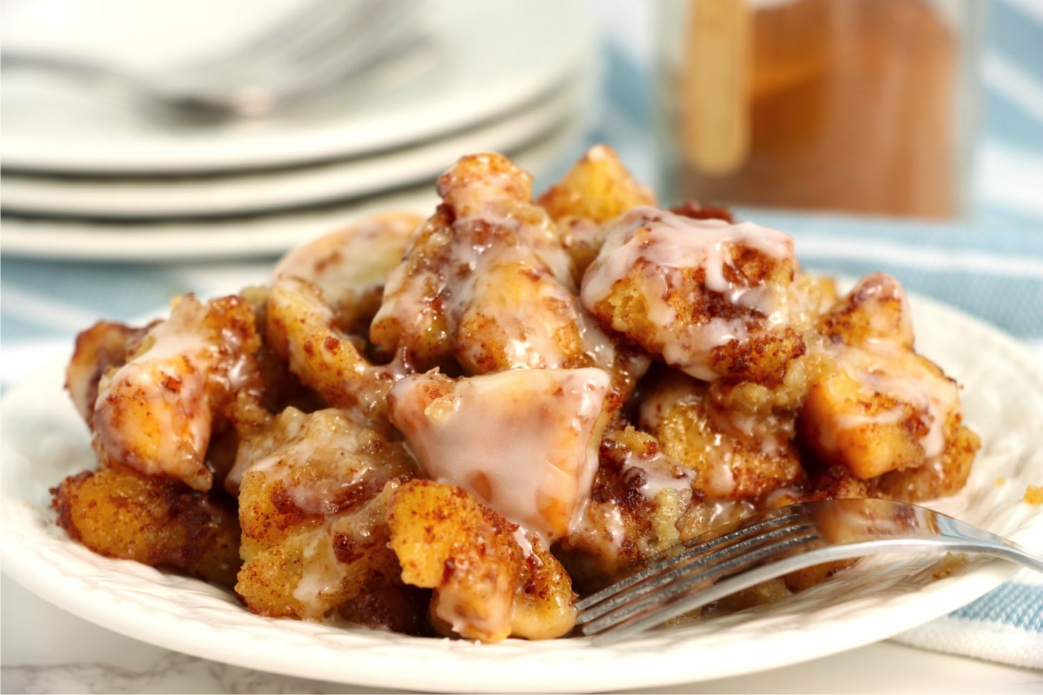 plate of casserole made with cinnamon rolls