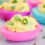 Colorful pink deviled egg