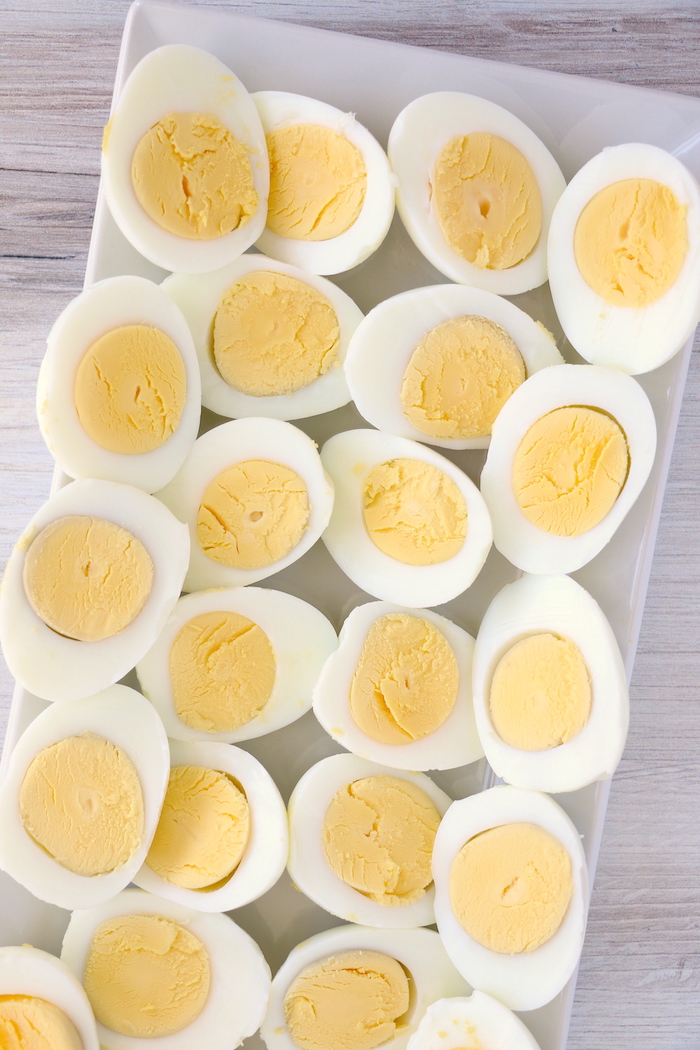 Hard boiled eggs cut in half