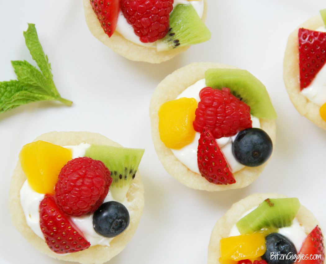 Sugar Cookie Fruit Cups - A bite-sized sugar cookie cup topped with fresh fruit, perfect for parties and gatherings!