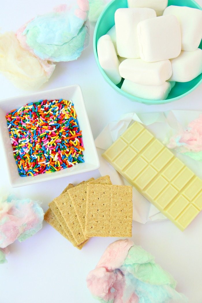 Cotton Candy S'mores - Cotton candy, white chocolate and sprinkles steal the show in this delicious and sweet spin on the traditional s'more!