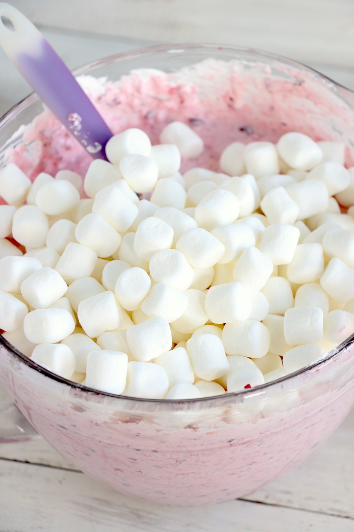Cranberry Fluff - Tangy, chilled cranberries and sweet crushed pineapple, folded into marshmallow-filled whipped cream makes this side dish a family favorite!