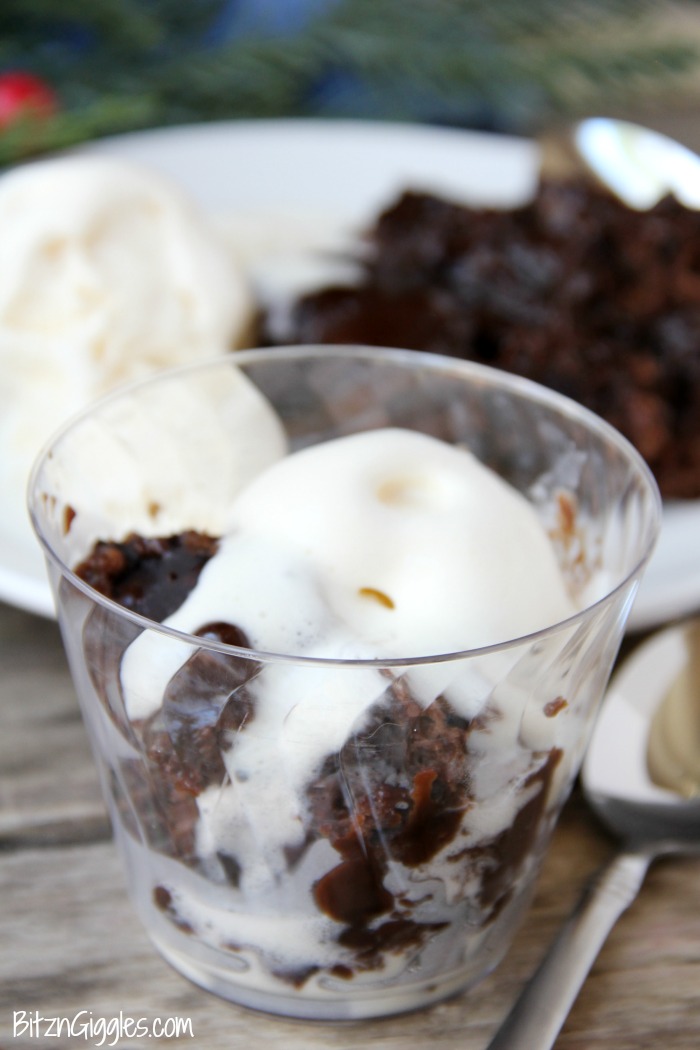 Crock Pot Chocolate Lava Cake - Warm, gooey chocolate cake made right in your crock pot with a thick fudge sauce to spoon over top!