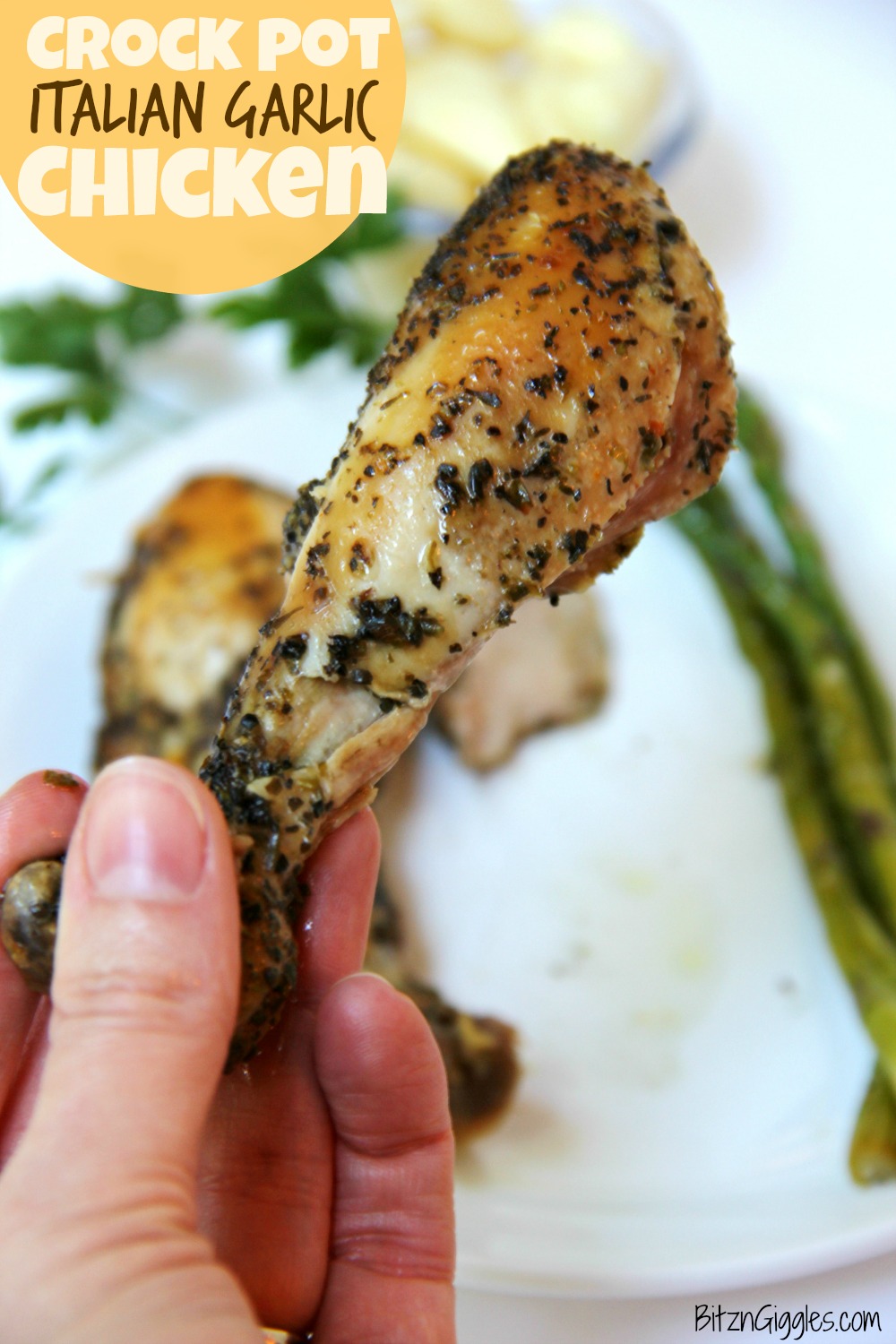 Crock Pot Italian Garlic Chicken - Super moist, flavorful, tender, fall-off-the-bone chicken the whole family will enjoy!