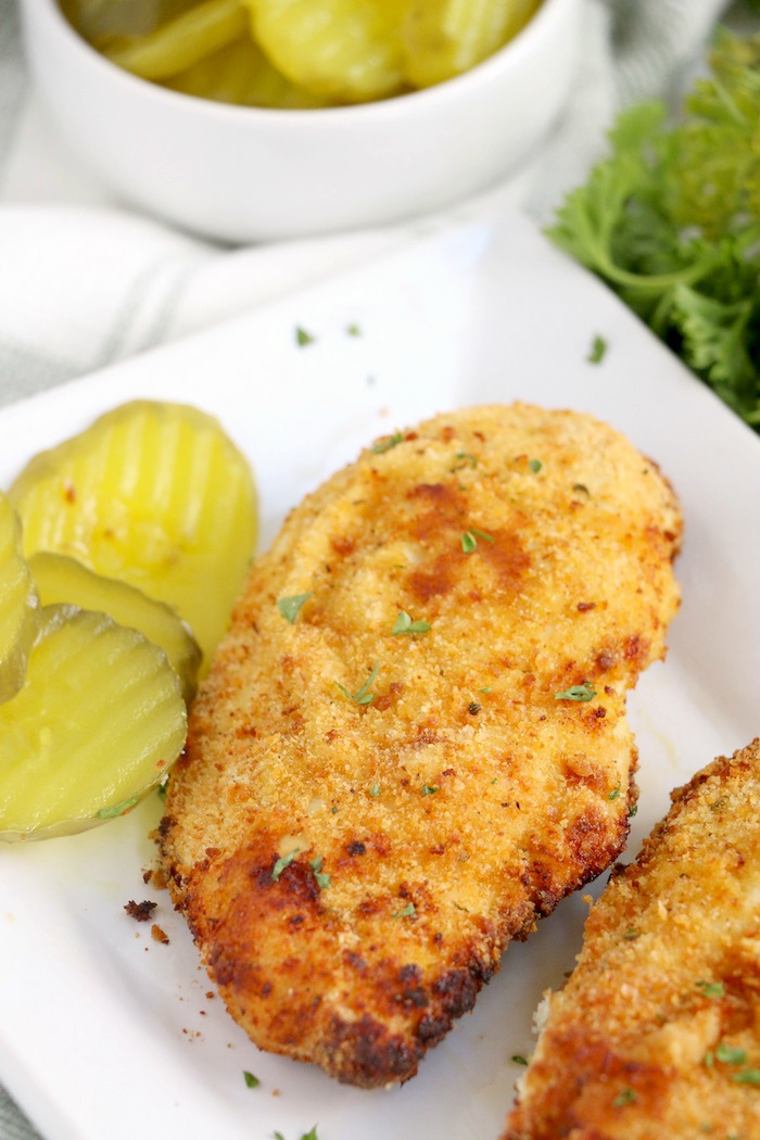 Breaded chicken on plate