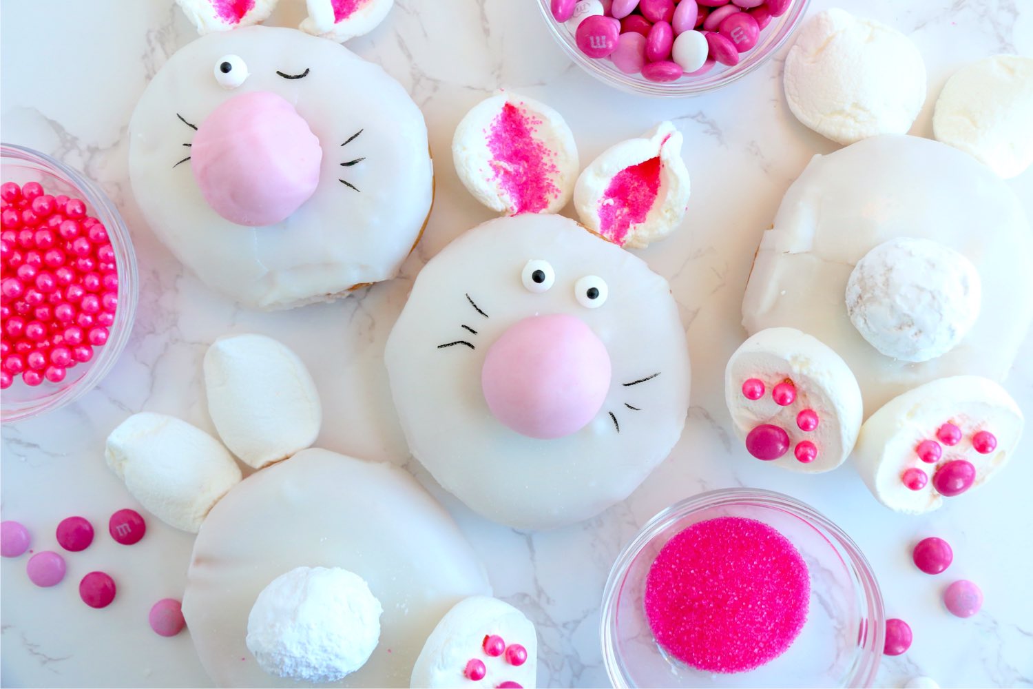 donuts decorated to look like Easter bunnies