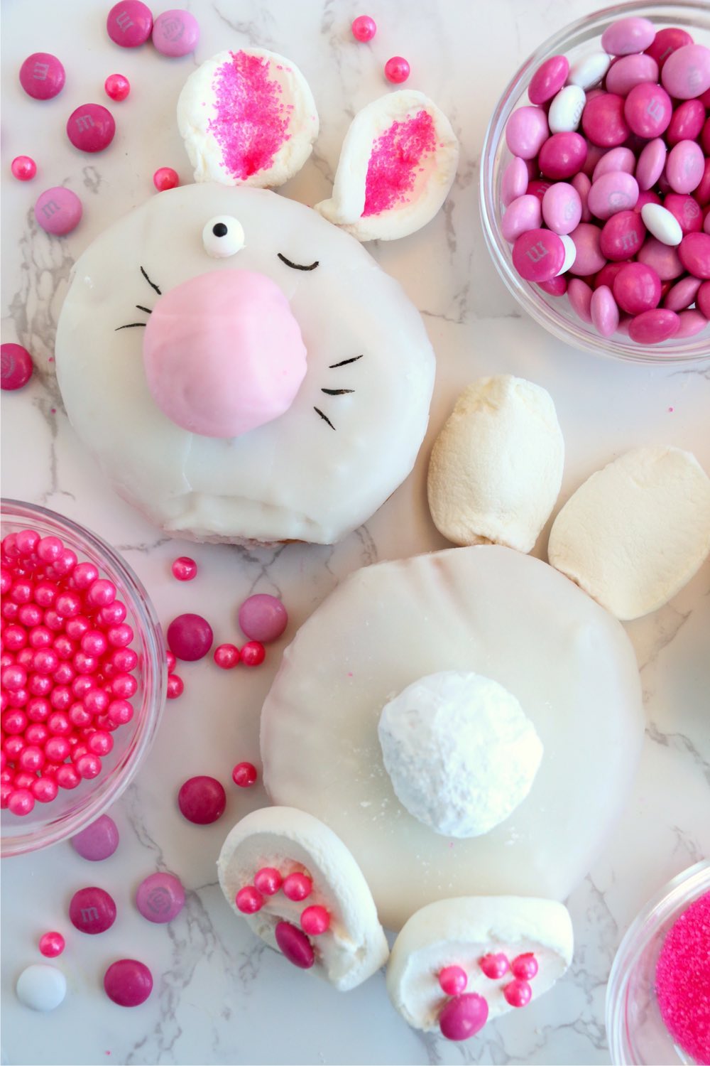 fronts and backs of donuts created into bunnies