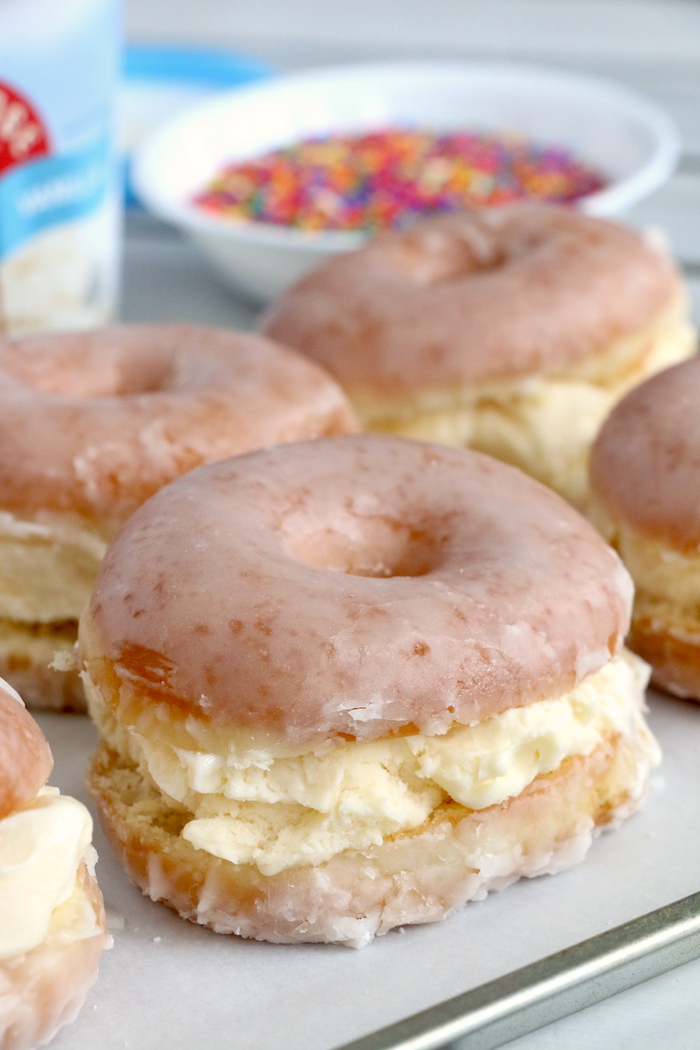 glazed donut filled with vanilla ice cream