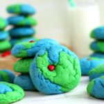 Stacks of green and blue earth cookies