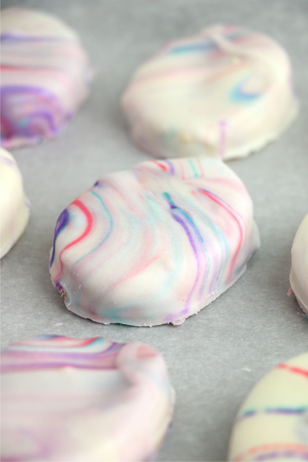 marbled peanut butter egg on parchment paper