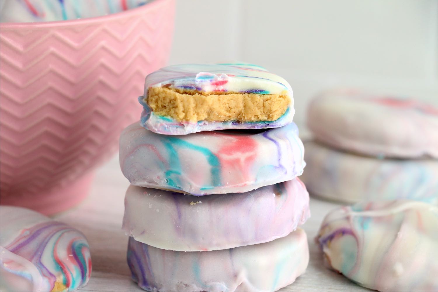 Stack of vanilla dipped peanut butter eggs