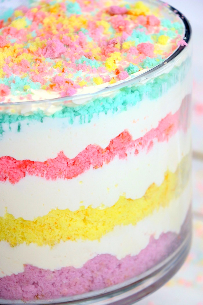 Easter Dessert Trifle - An easy and colorful spring trifle dessert made with white cake and a sweet creamy filling!