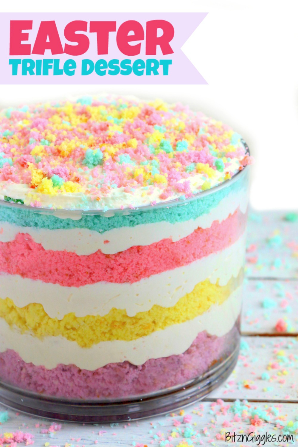 Easter Dessert Trifle - An easy and colorful spring trifle dessert made with white cake and a sweet creamy filling!