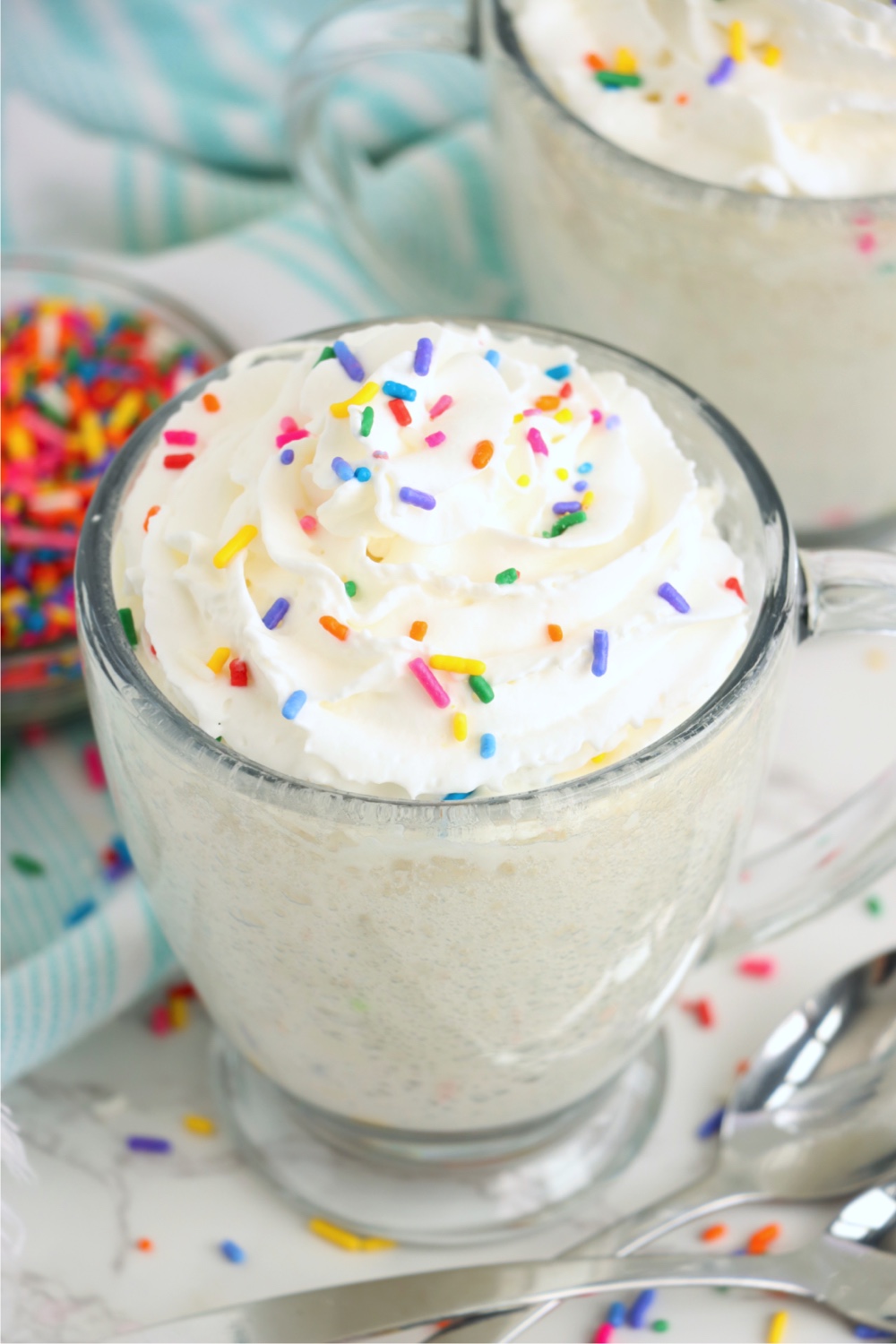 close up shot of confetti mug cake