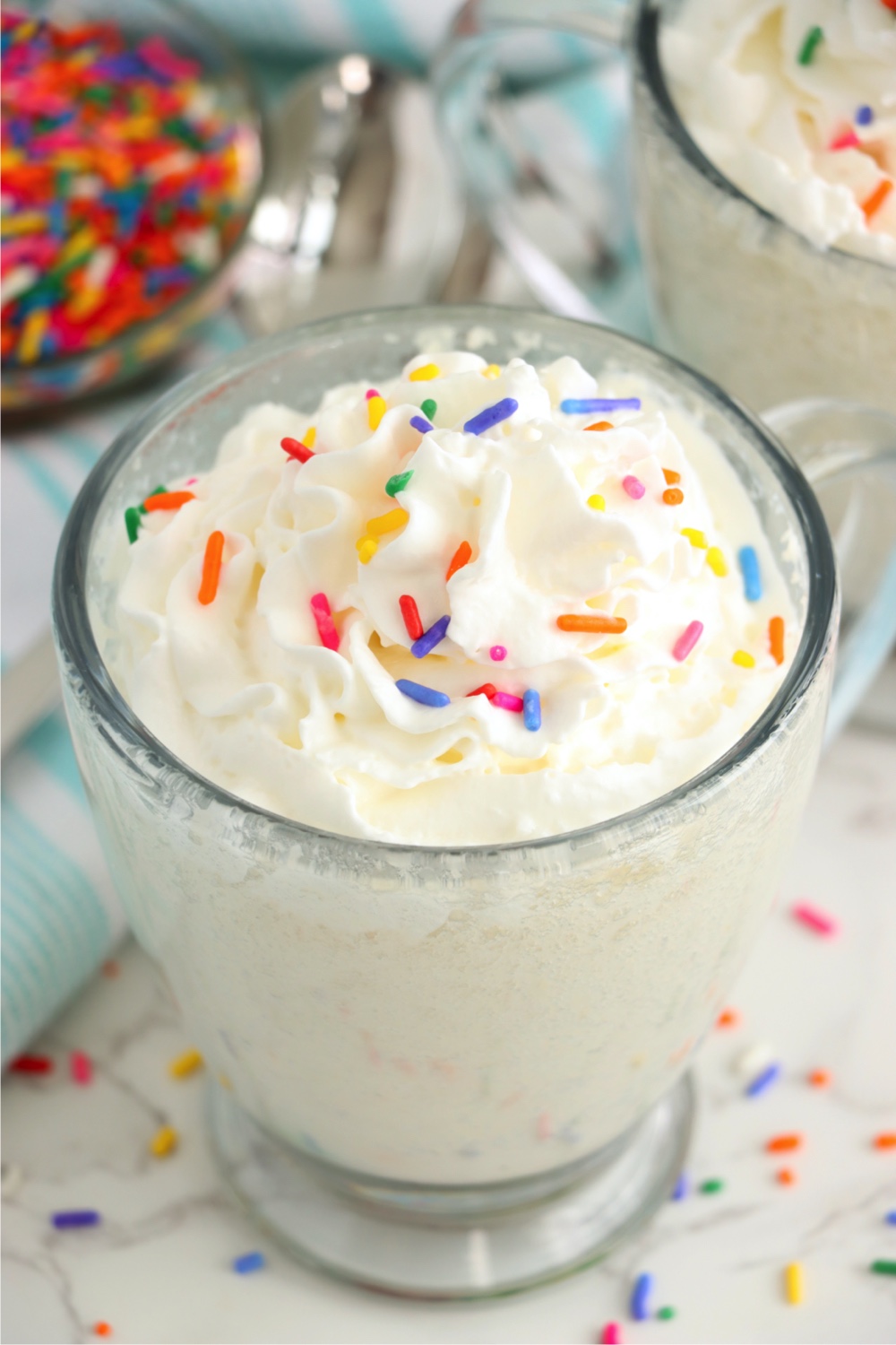 close up of mug cake with sprinkles