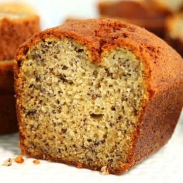 cut loaf of air fryer banana bread