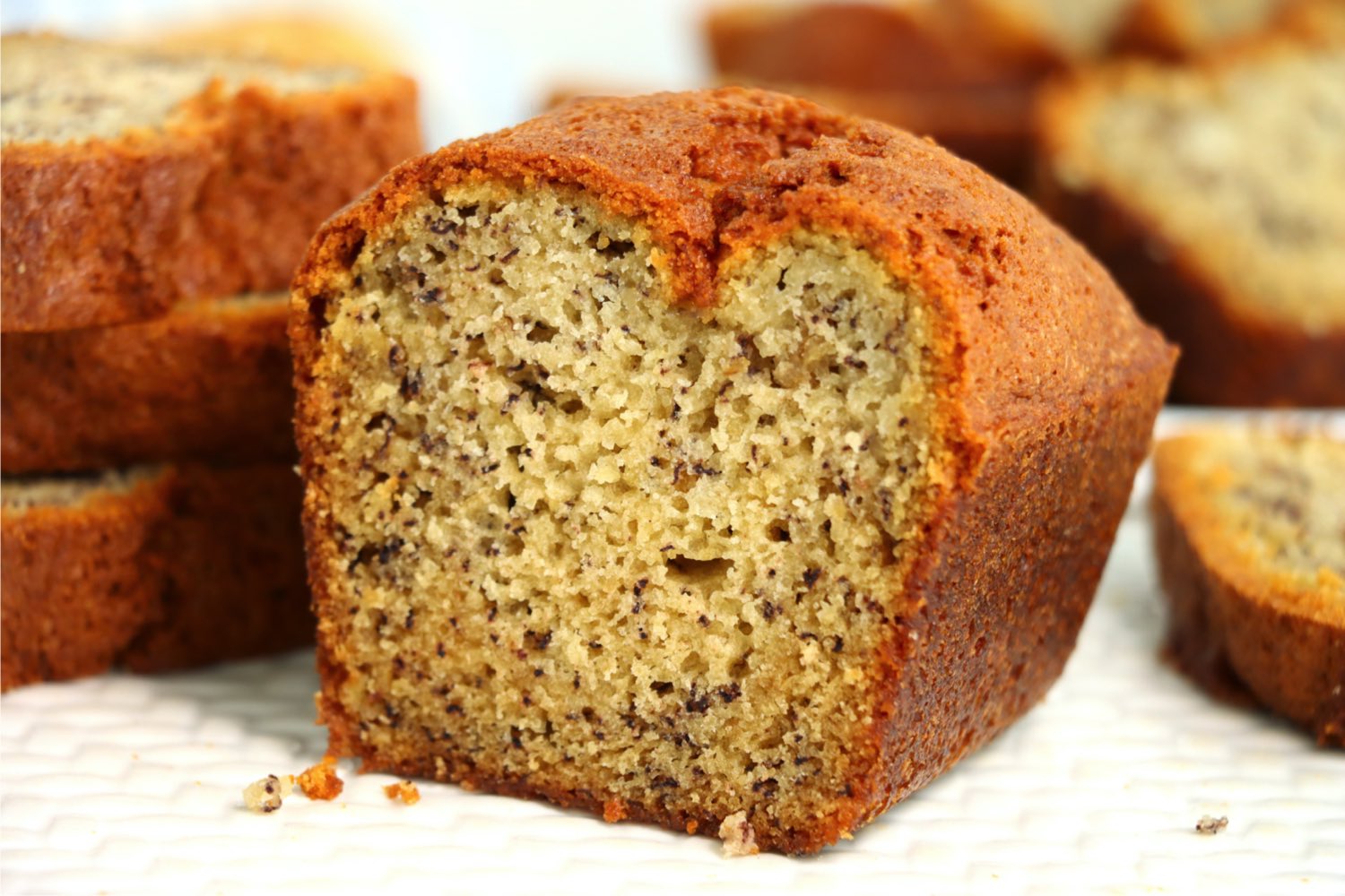cut loaf of air fryer banana bread