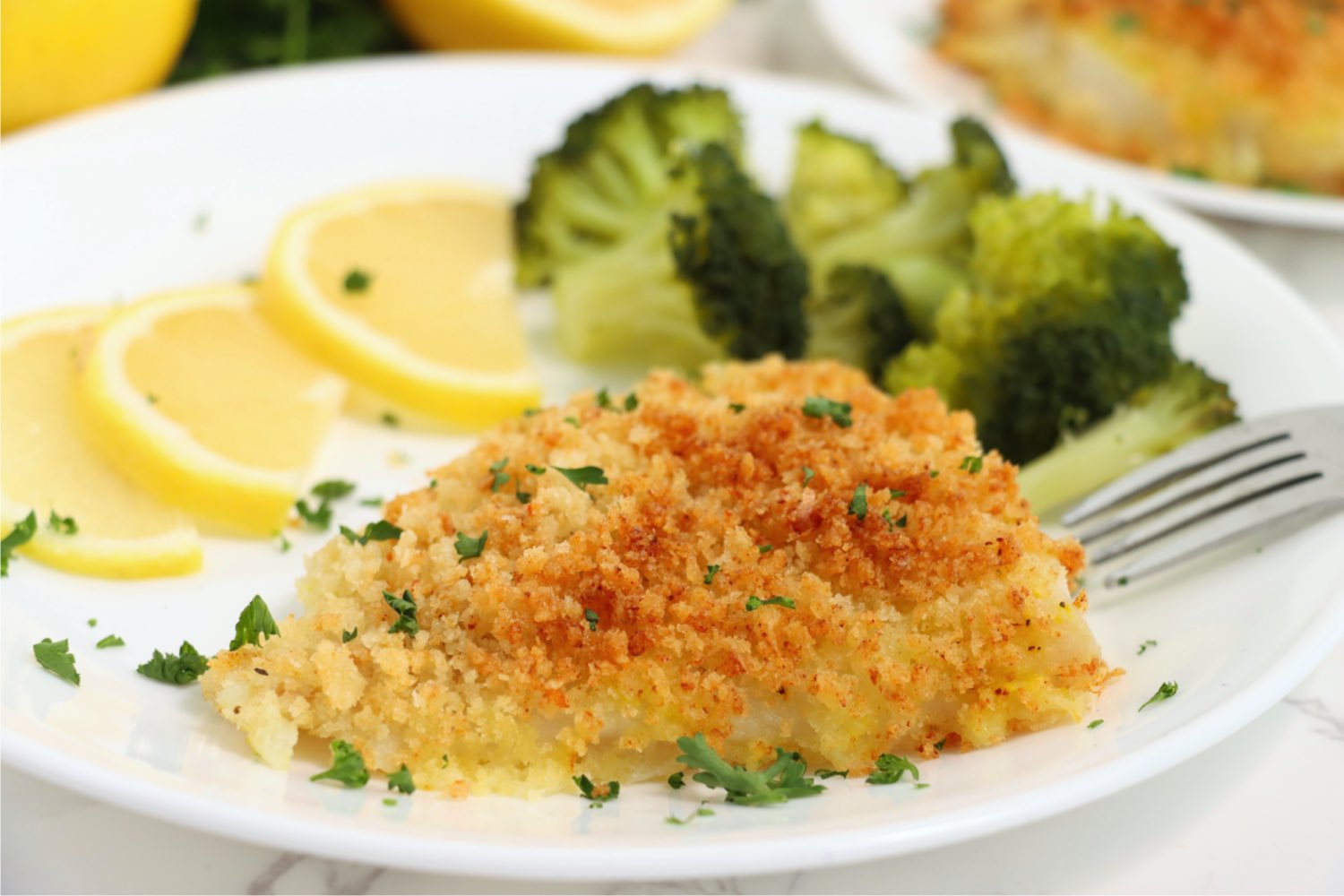 piece of breaded cod made in the air fryer