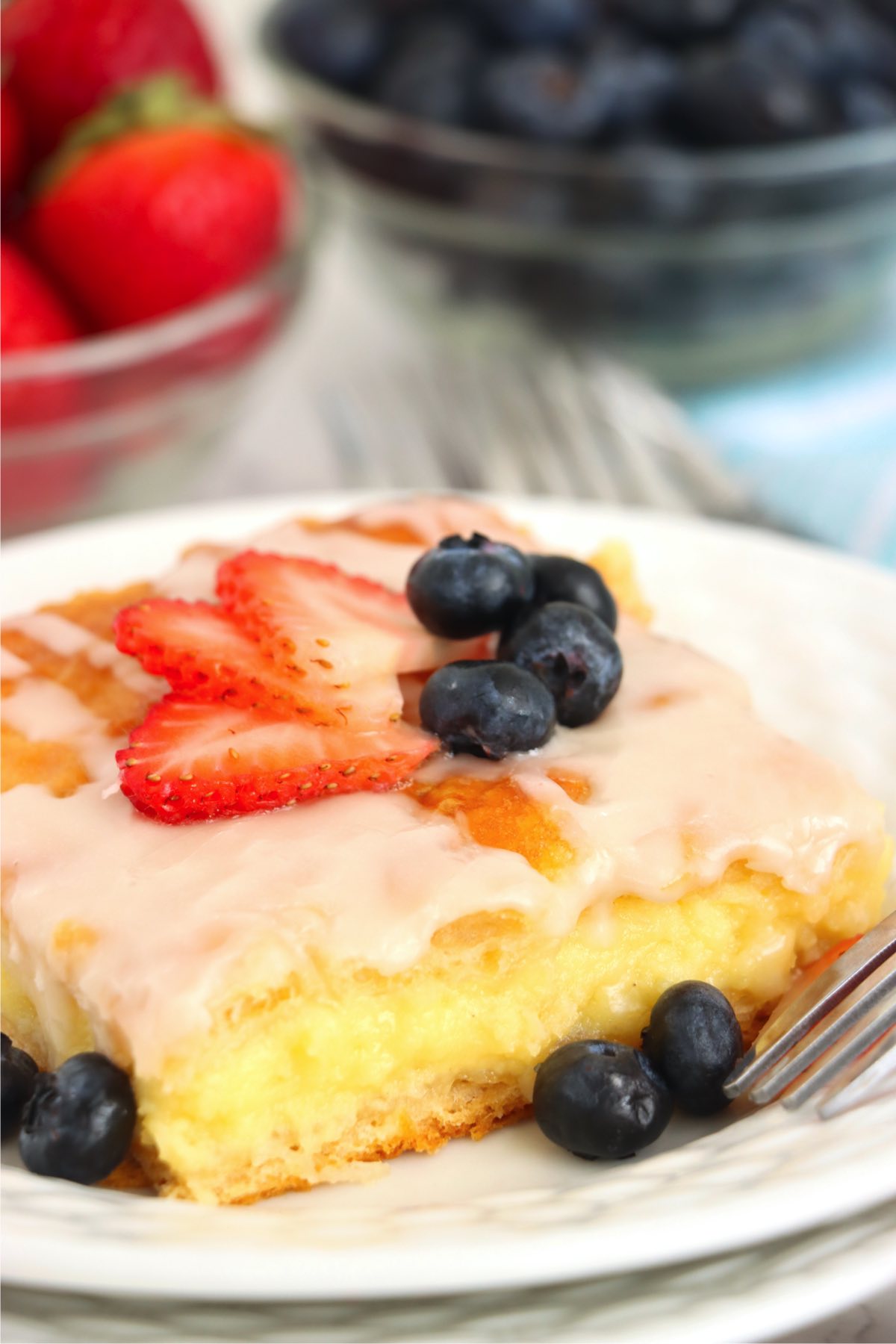 close up of a piece of homemade cheese danish