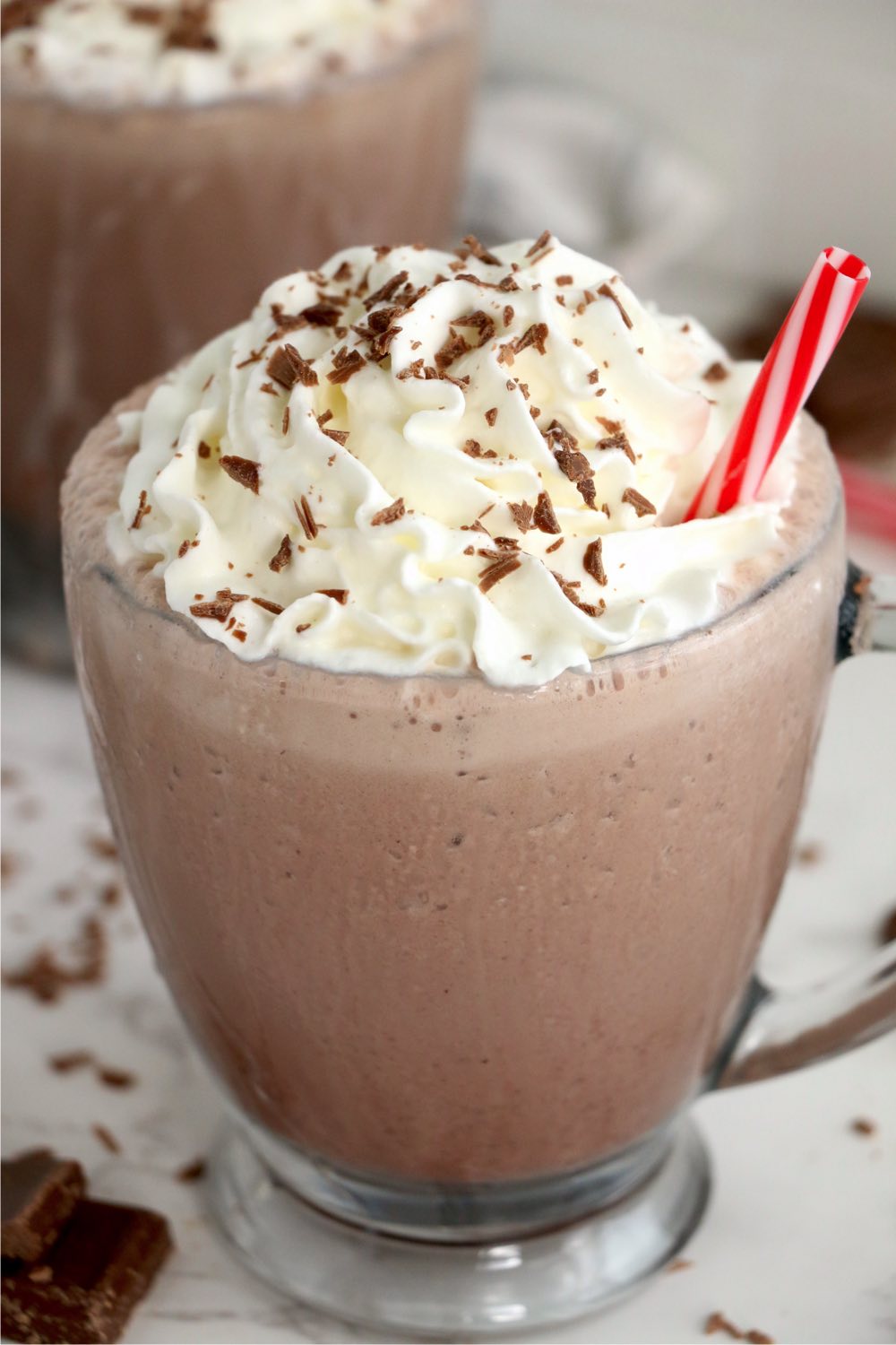 cup of frozen hot cocoa with whipped cream