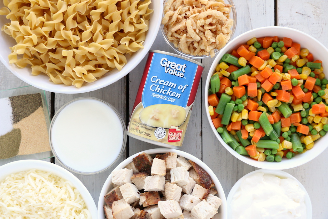 Easy Turkey Casserole - A cheesy casserole filled with turkey and vegetables and topped with crunchy, French fried onions!