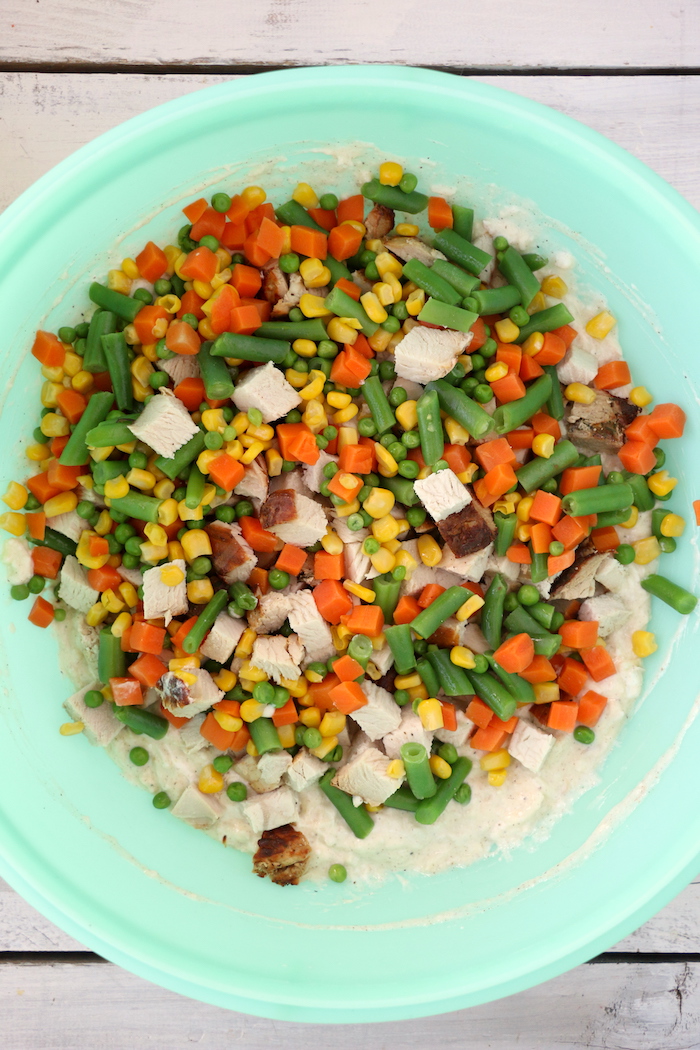 Easy Turkey Casserole - A cheesy casserole filled with turkey and vegetables and topped with crunchy, French fried onions!