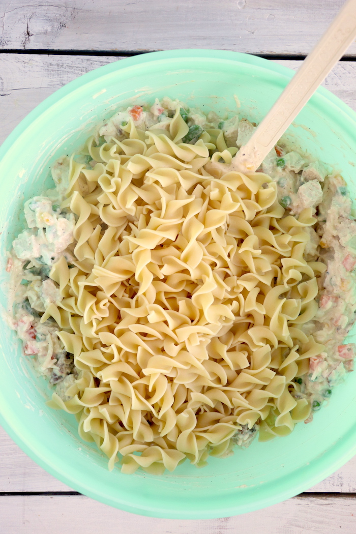 Easy Turkey Casserole - A cheesy casserole filled with turkey and vegetables and topped with crunchy, French fried onions!