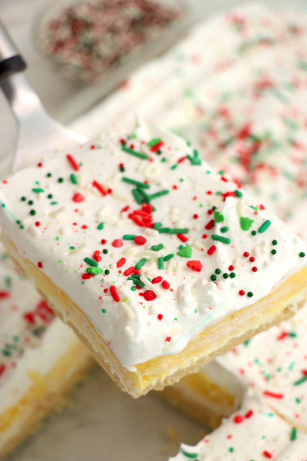 piece of pudding dessert on spatula