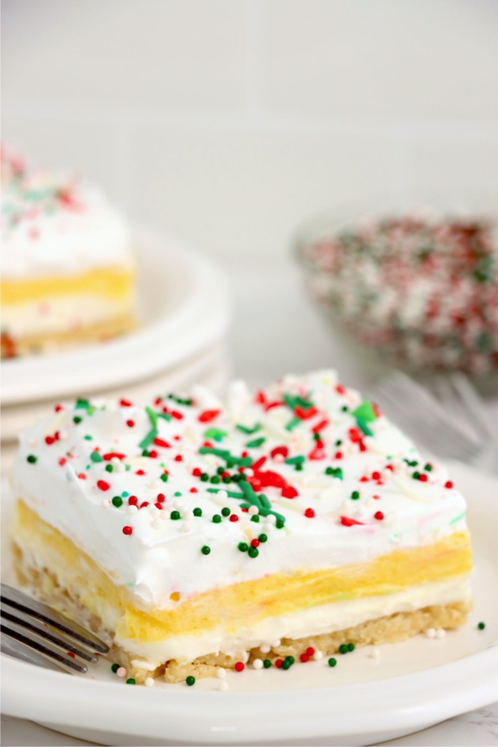piece of layered dessert on a plate