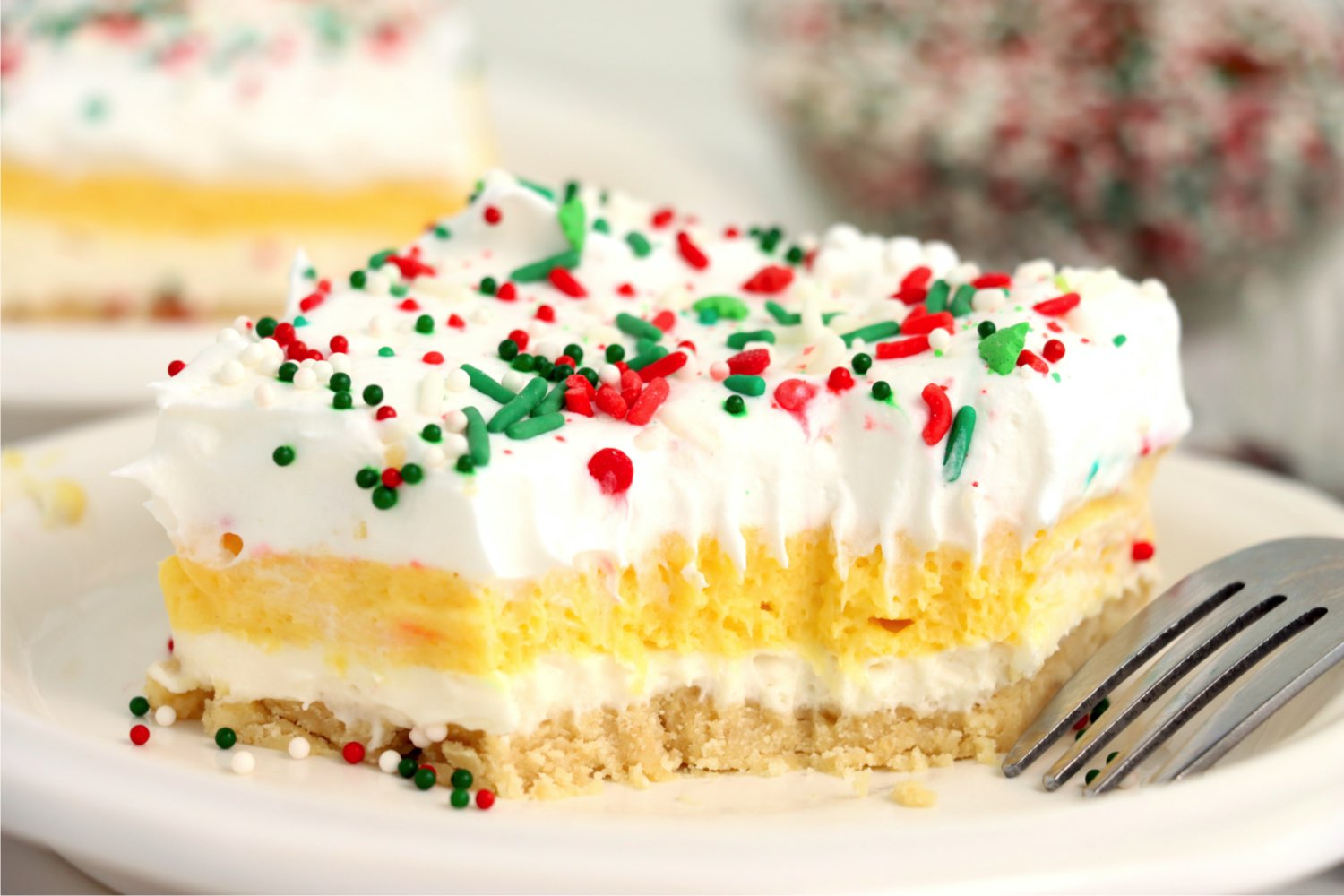 piece of pudding dessert with bite out