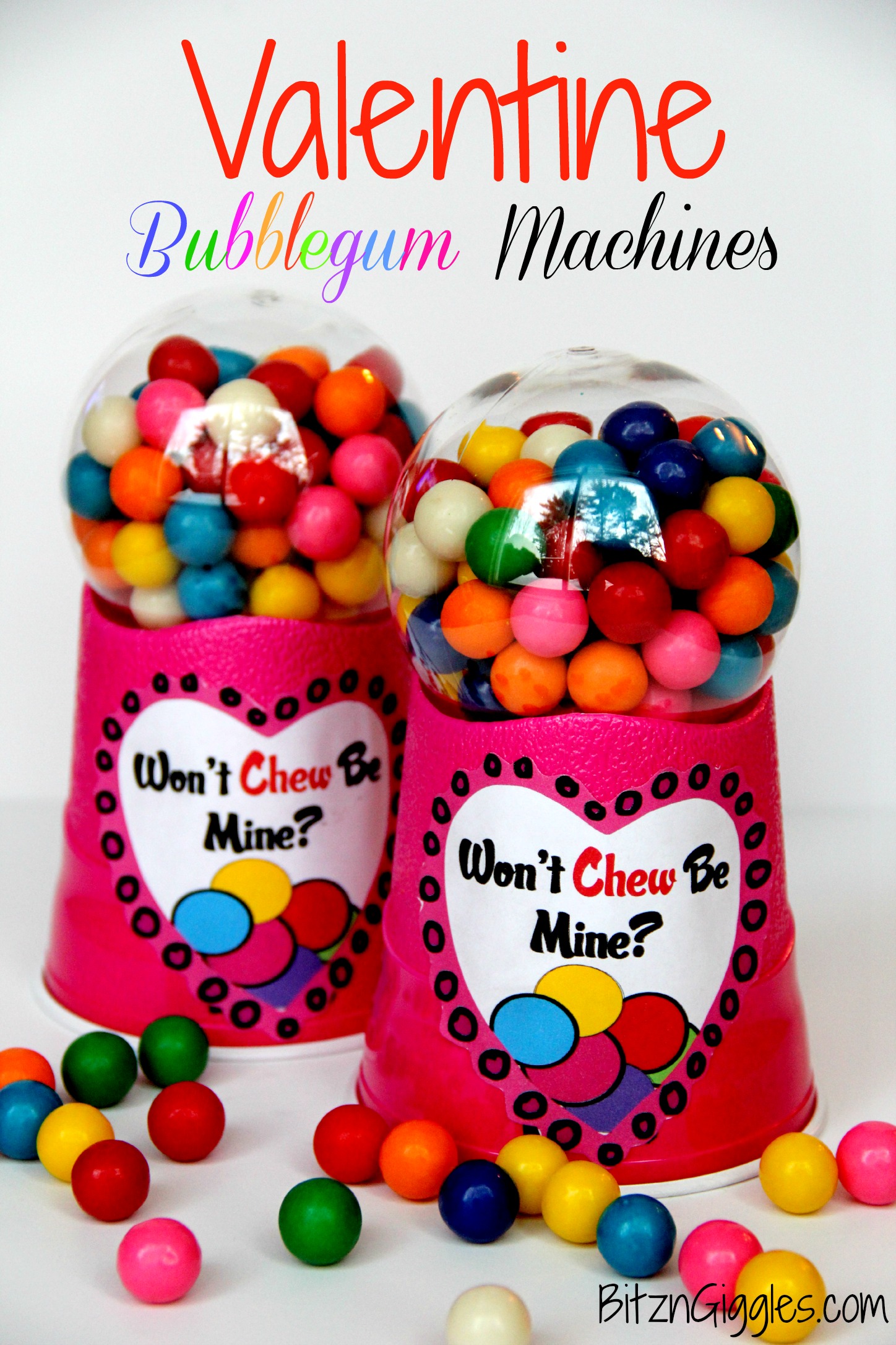 Valentine Bubblegum Machines - These DIY bubblegum machines are sure to make your Valentine smile!! They're so easy to make!