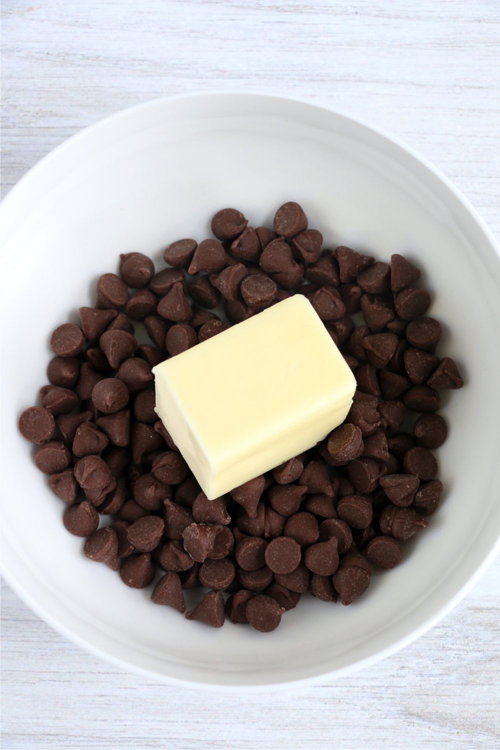 bowl with chocolate chips and butter