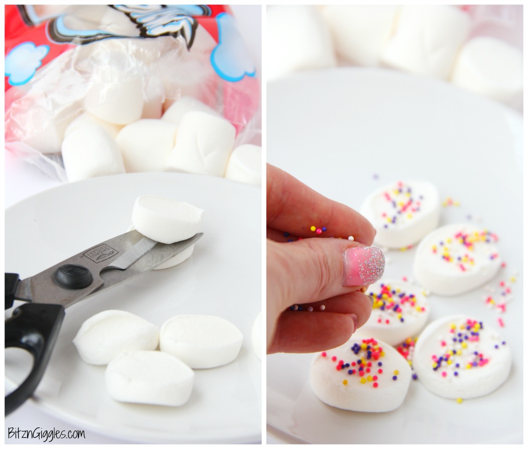 Marshmallow Flower Cupcakes - Funfetti cupcakes with sprinkled marshmallow flowers perfect for spring!