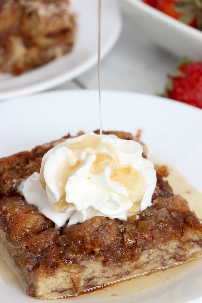 French Toast Bake - An easy, hassle-free overnight French toast casserole with a crunchy cinnamon-sugar topping!